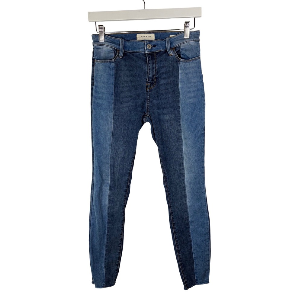 PacSun Two Tone High Rise Ankle Jegging Skinny Jeans Blue Denim Size 25